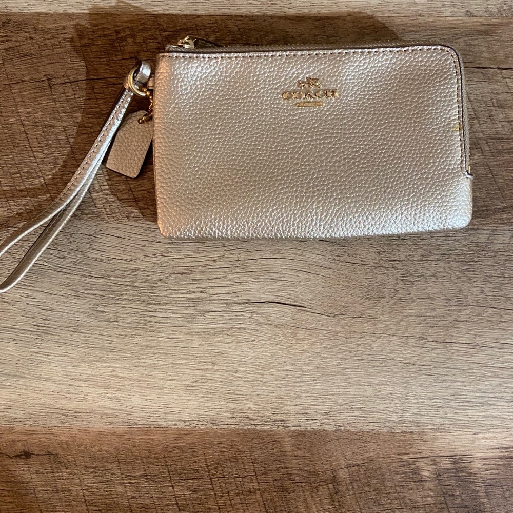 Coach Zip Wristlet Gold Metallic
